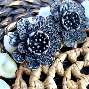 Large metal flower stud earrings